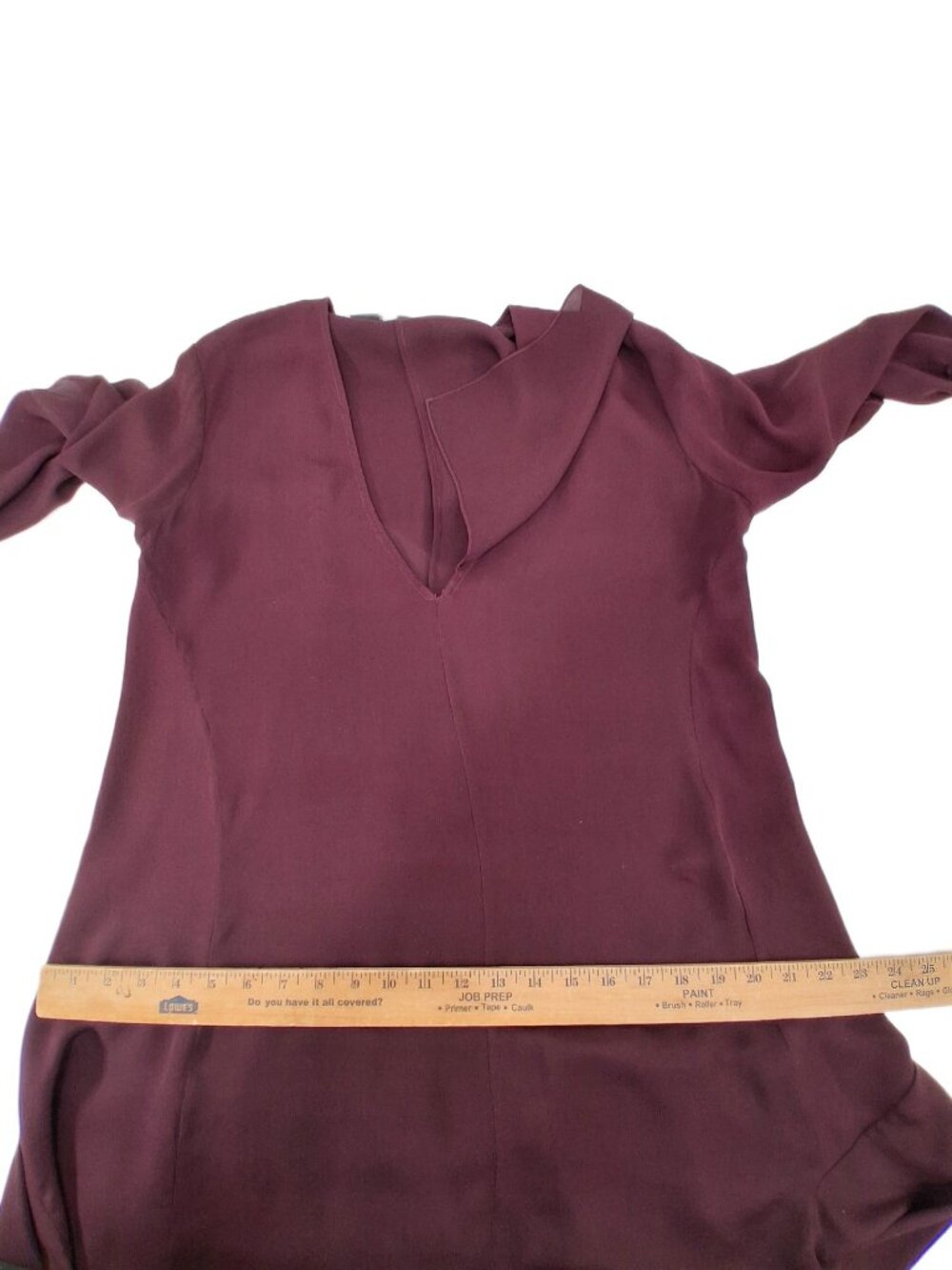 Morgane Le Fay Burgundy Silk Asymmetric V-Neck Draped Handkerchief Hem Dress M - Picture 14 of 15